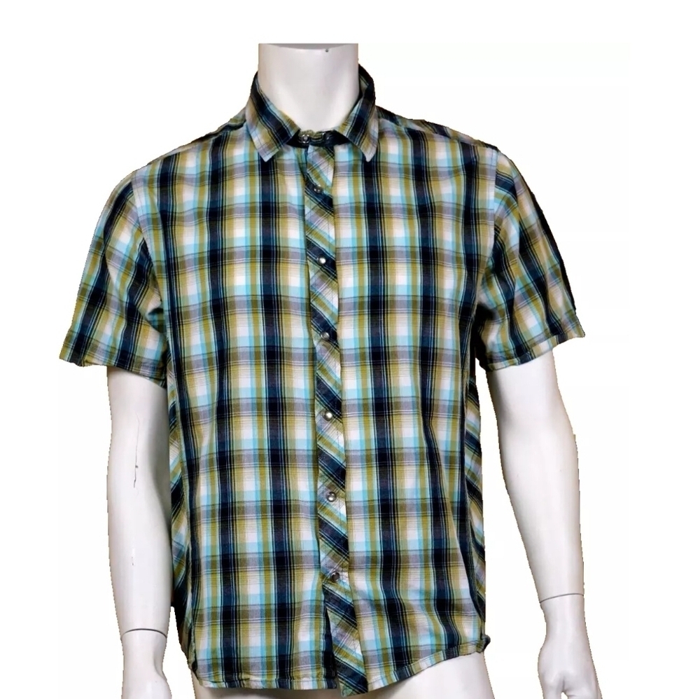 PrAna Short Sleeve Pearl Snap Cowboy Rodeo Performance Western Shirt -  Men's L